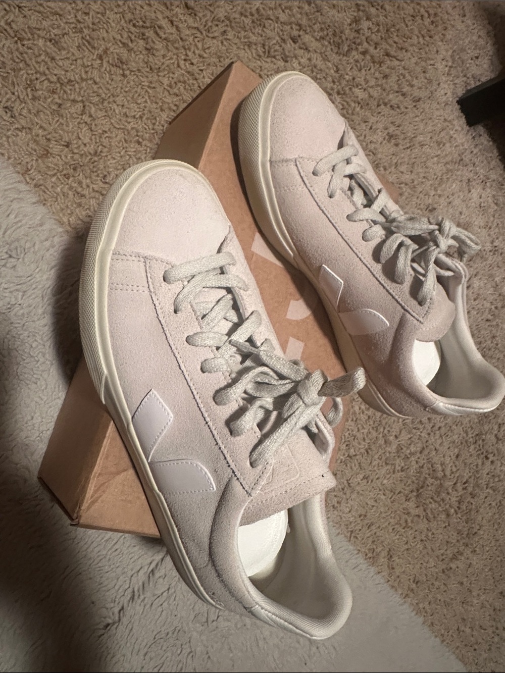 Veja Women's V-10 Suede Sneakers in Light Taupe and White